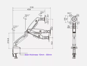 Soporte Movil Para Monitor De 17" A 30" escritorio, NORTH BAYOU F-80. Sistema a gas, ( no a resorte). GRIS.