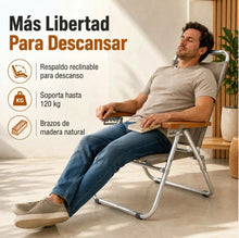 Cargar imagen en el visor de la galería, Sillón Playa/ Jardin Reclinable Elegance Aluminio Y Madera Avellana Elegance Reclinable Zaka