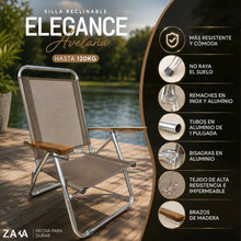 Cargar imagen en el visor de la galería, Sillón Playa/ Jardin Reclinable Elegance Aluminio Y Madera Avellana Elegance Reclinable Zaka